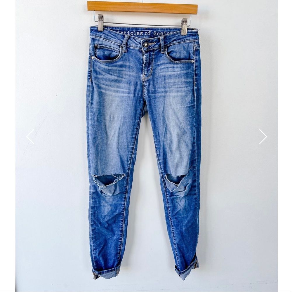 Article of Society Medium Wash Distressed Skinny Jeans / Size 26